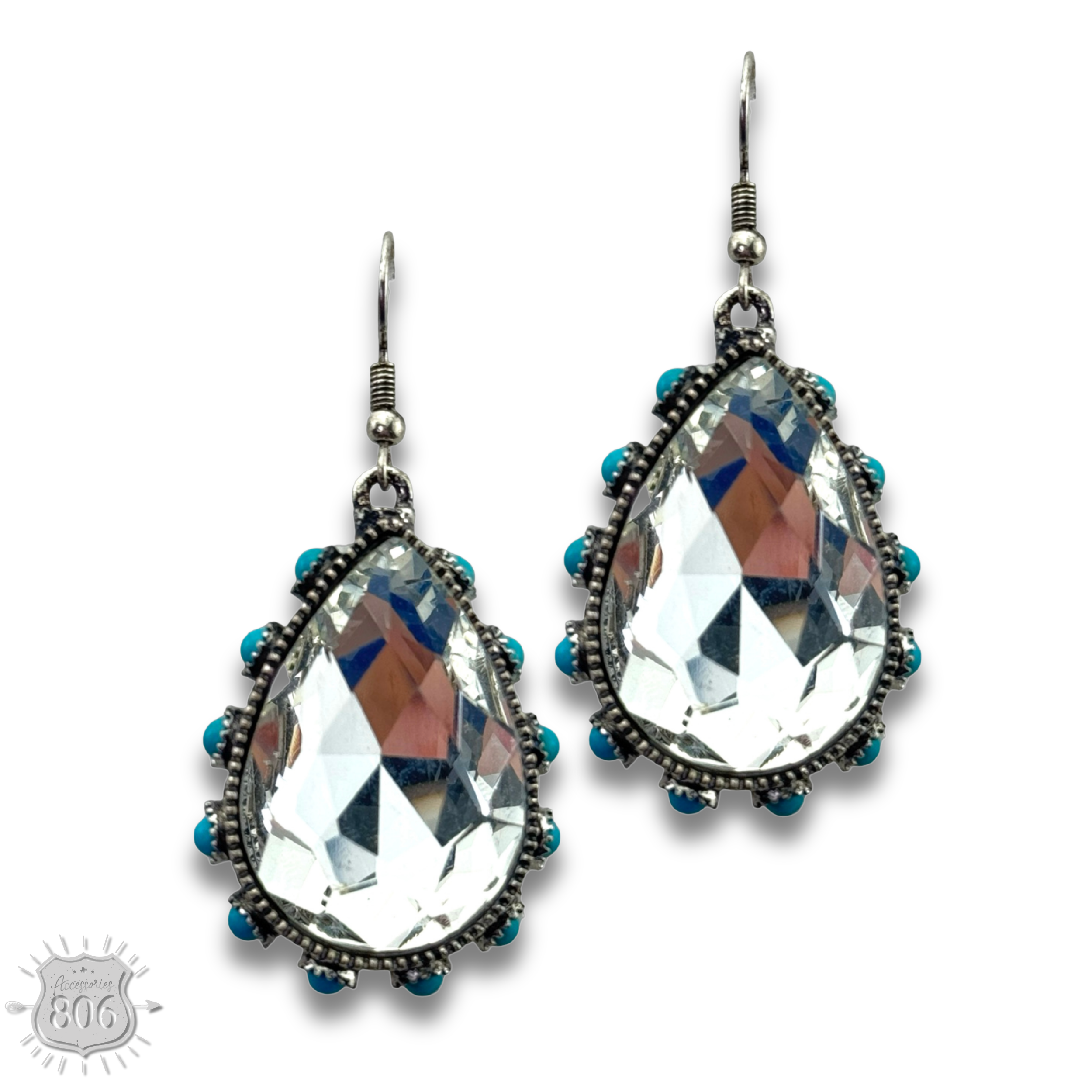 Rhinestone bead studded teardrop earring
