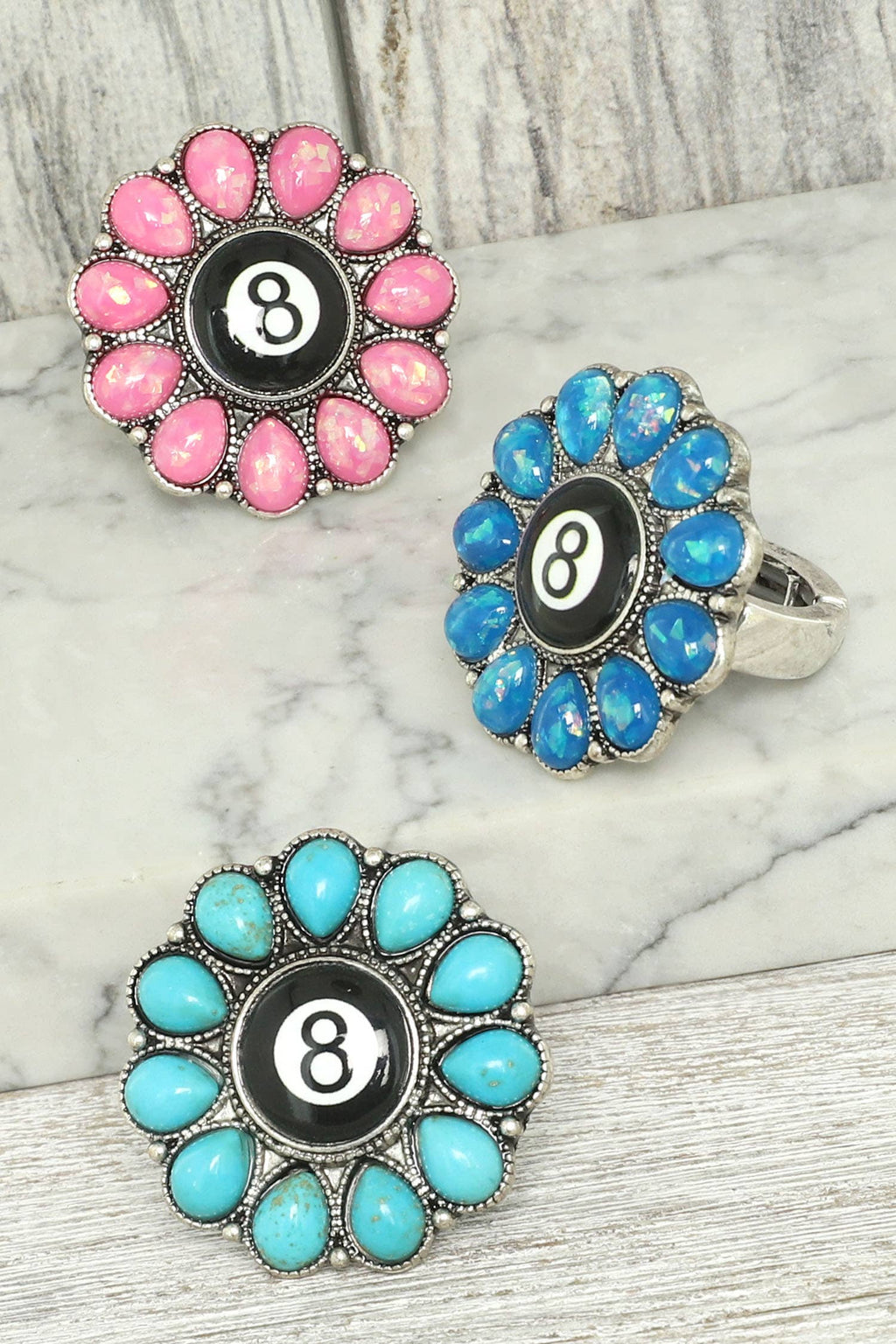 Western Turquoise Billiard 8 Ball Concho Stretch Ring (TURQUOISE)
