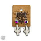 Western stone cactus earring with iridescent rhinestone