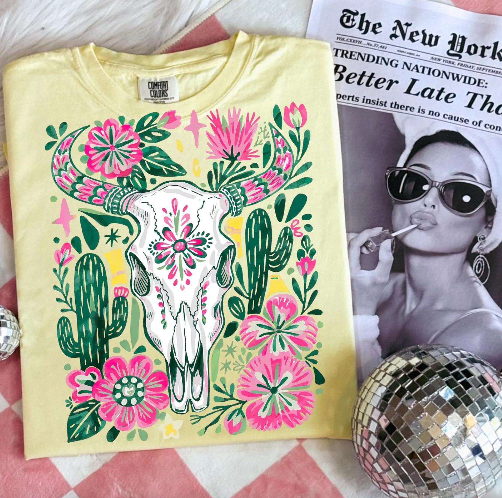 Western Floral Cow Skull Comfort Color Tee