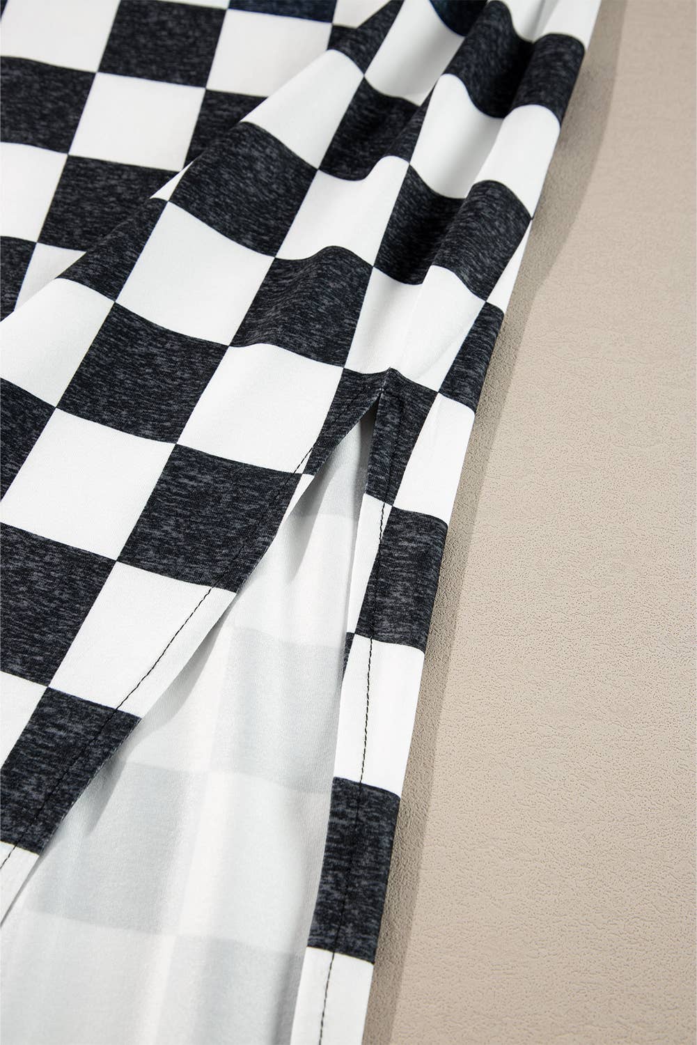 Checkered Print Side Slit High Waist Midi Skirt