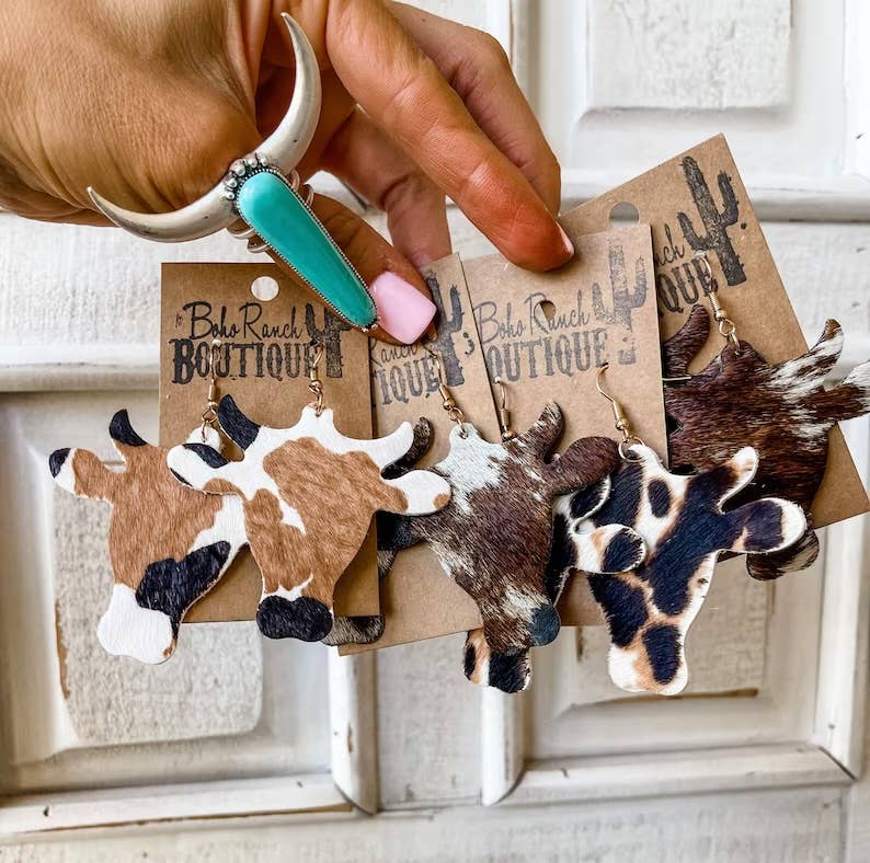 Western hairon Cowhide Cowhead Earrings