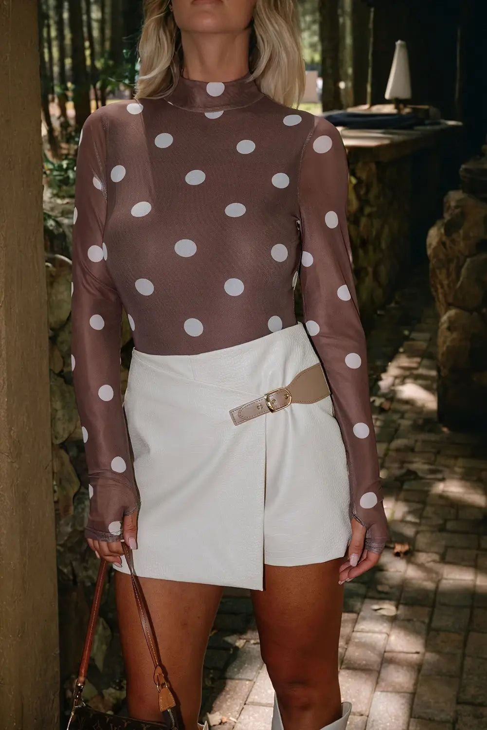 Vintage Polka Dot Print Mesh Long Sleeve Bodysuit