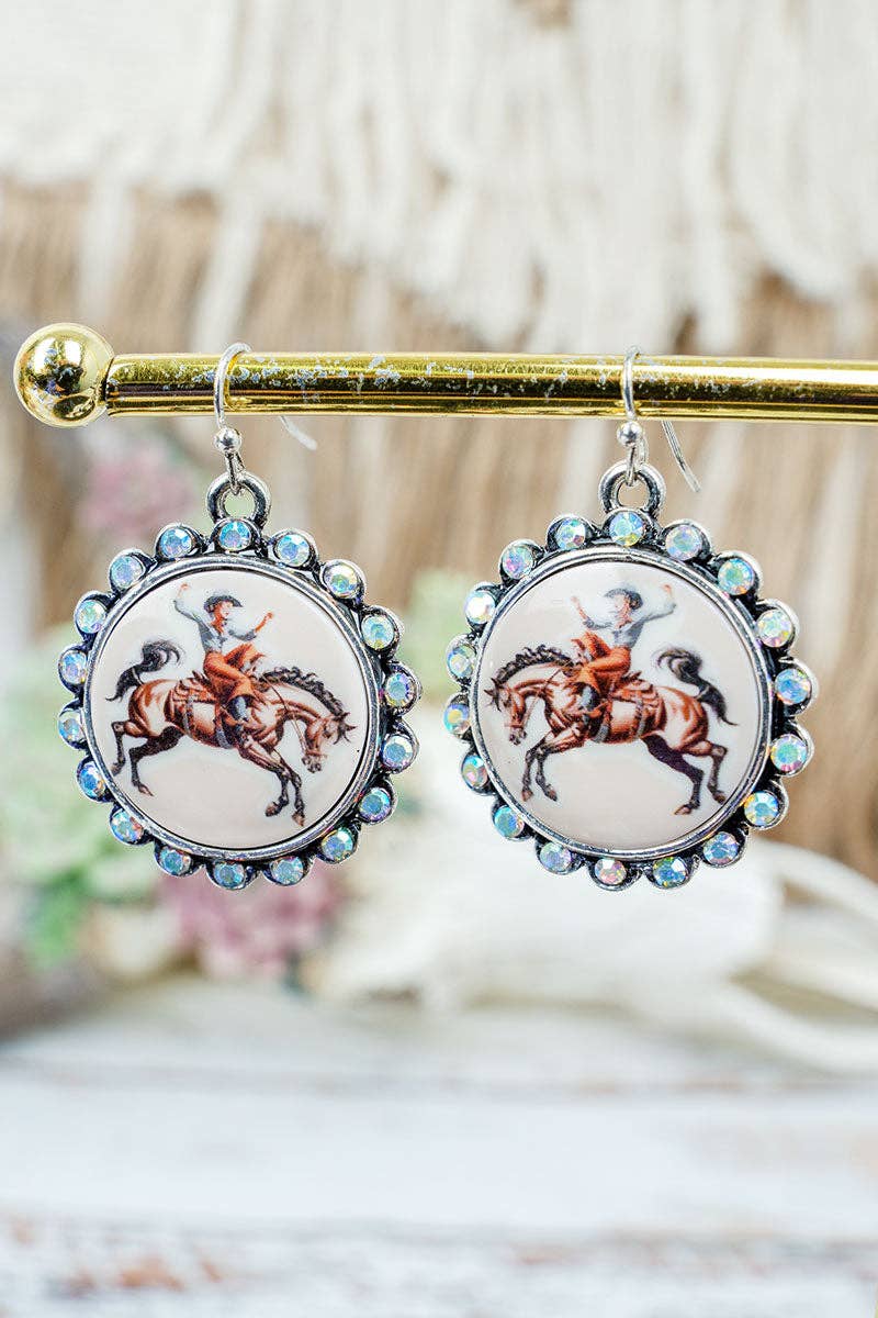 Iridescent Range Rider Silvertone Earrings