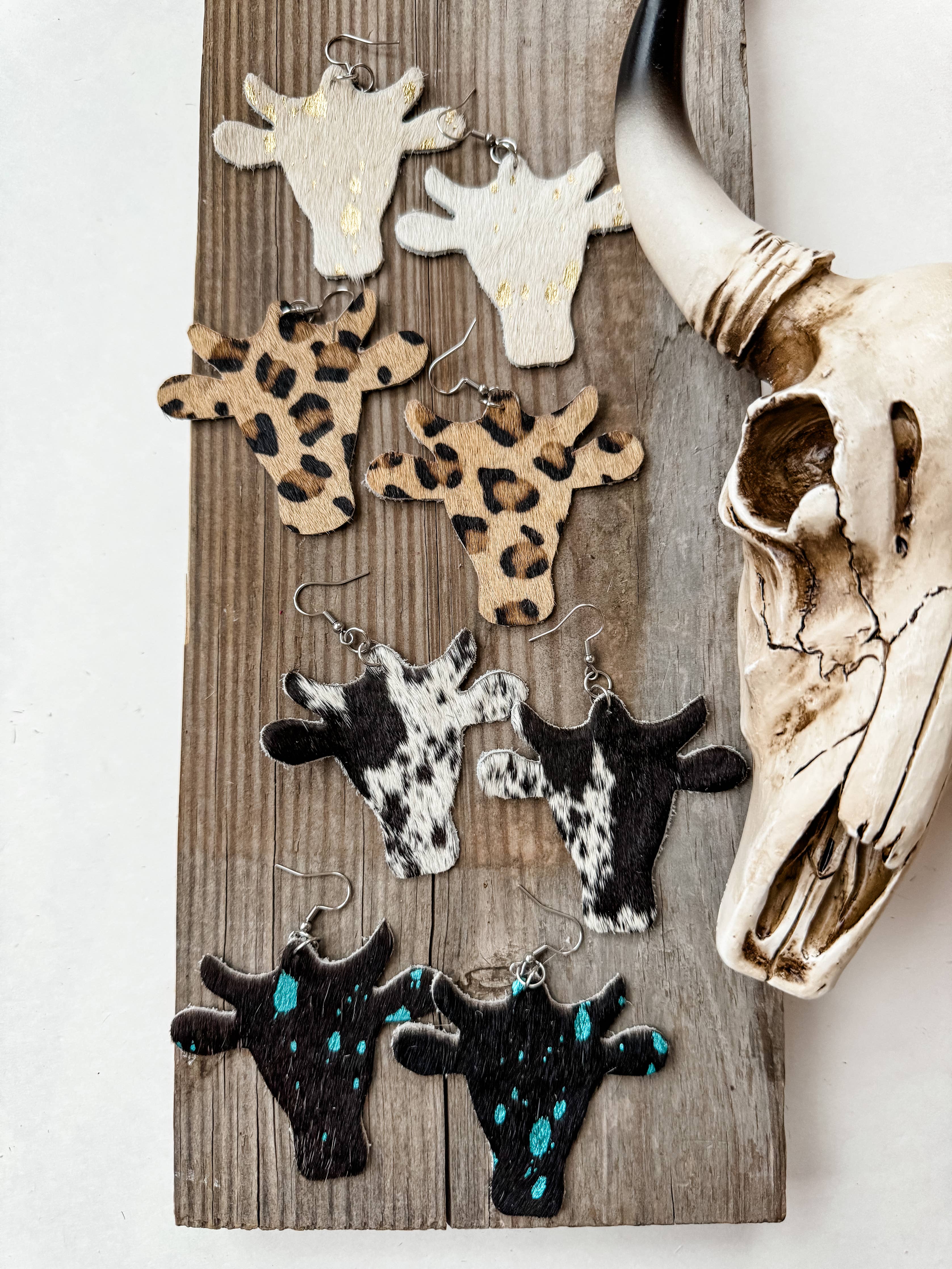 Western hairon Cowhide Cowhead Earrings